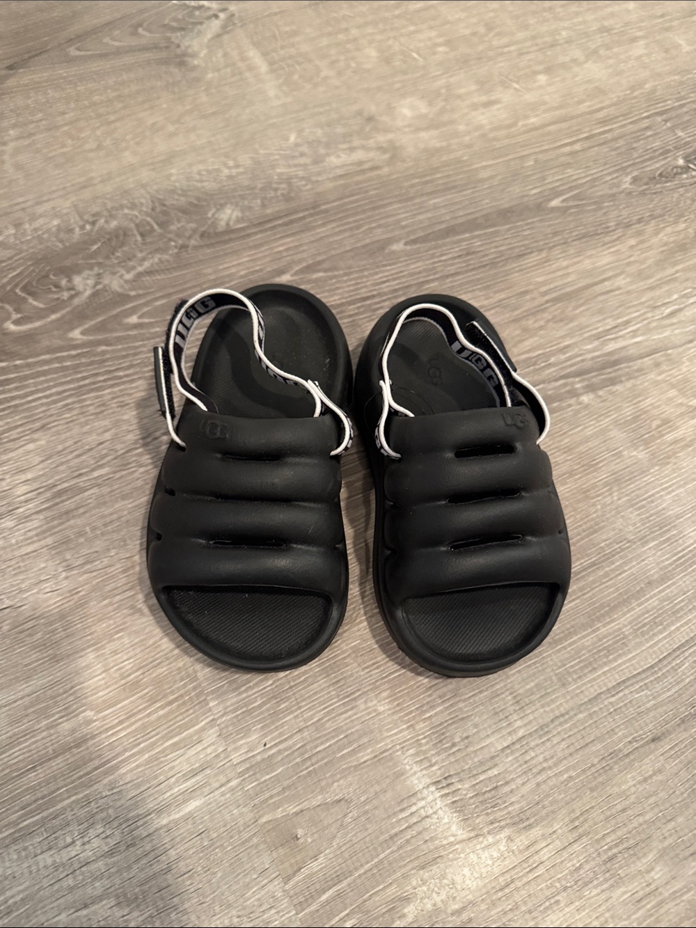 UGG Kids Black Padded Slide Sandals with Branded Heel Strap